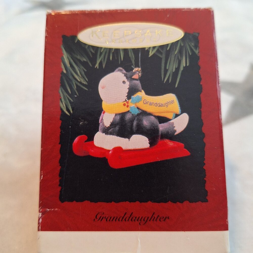 Vtg Hallmark Keepsake Ornament 1996 Tuxedo Cat Black White Granddaughter 90s